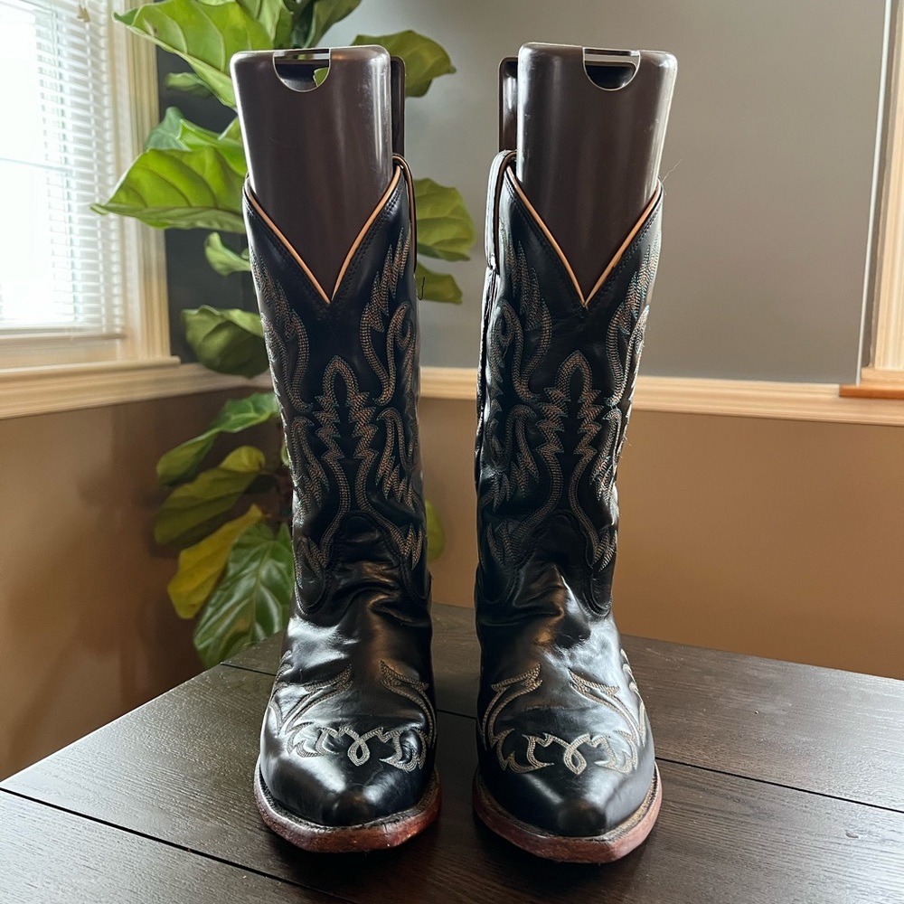 Black Embroidered Western Heeled Boots